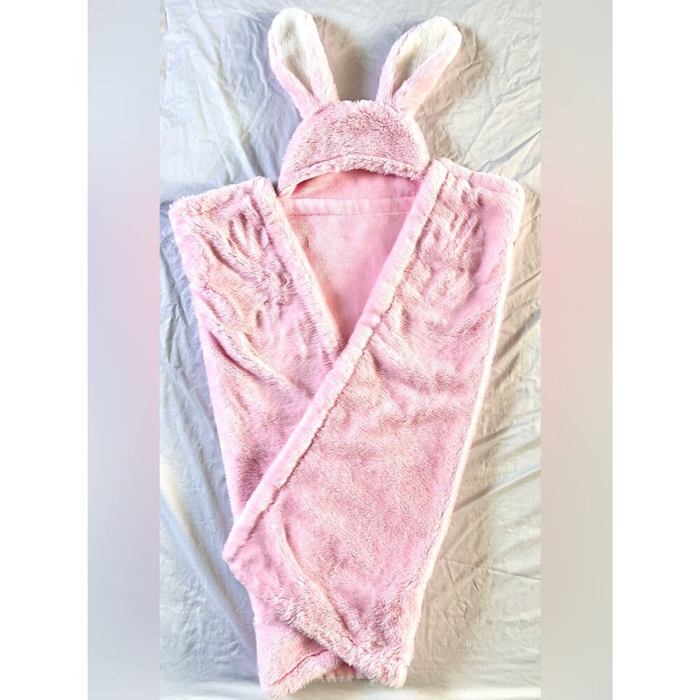 Little Miracles Pink Bunny Hooded Kids Blanket Wrap – Soft Plush Bunny Ears
